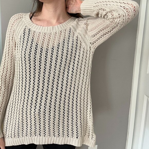 Cream Ivory Off-white Oversized Open Knit Sweater For Layering - Picture 3 of 9